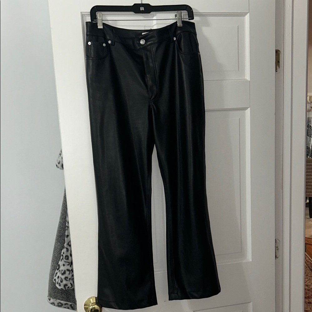 zara Black Faux Leather Wide-Leg Pants